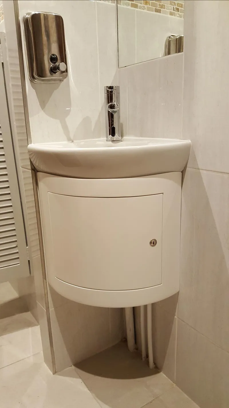 Meuble de vasque d’angle, blanc, à porte arrondie